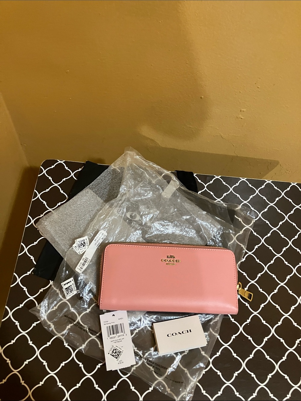 Coach Candy Pink Leather Zip-Around Wallet with Gold Hardware